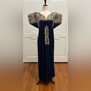 San Antonino Maxi Dress,Oaxaca Mexican dress.Hand Embroidered with Silk Threads.